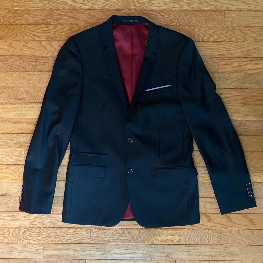 Elegant Black Men's Blazer with Red Lining